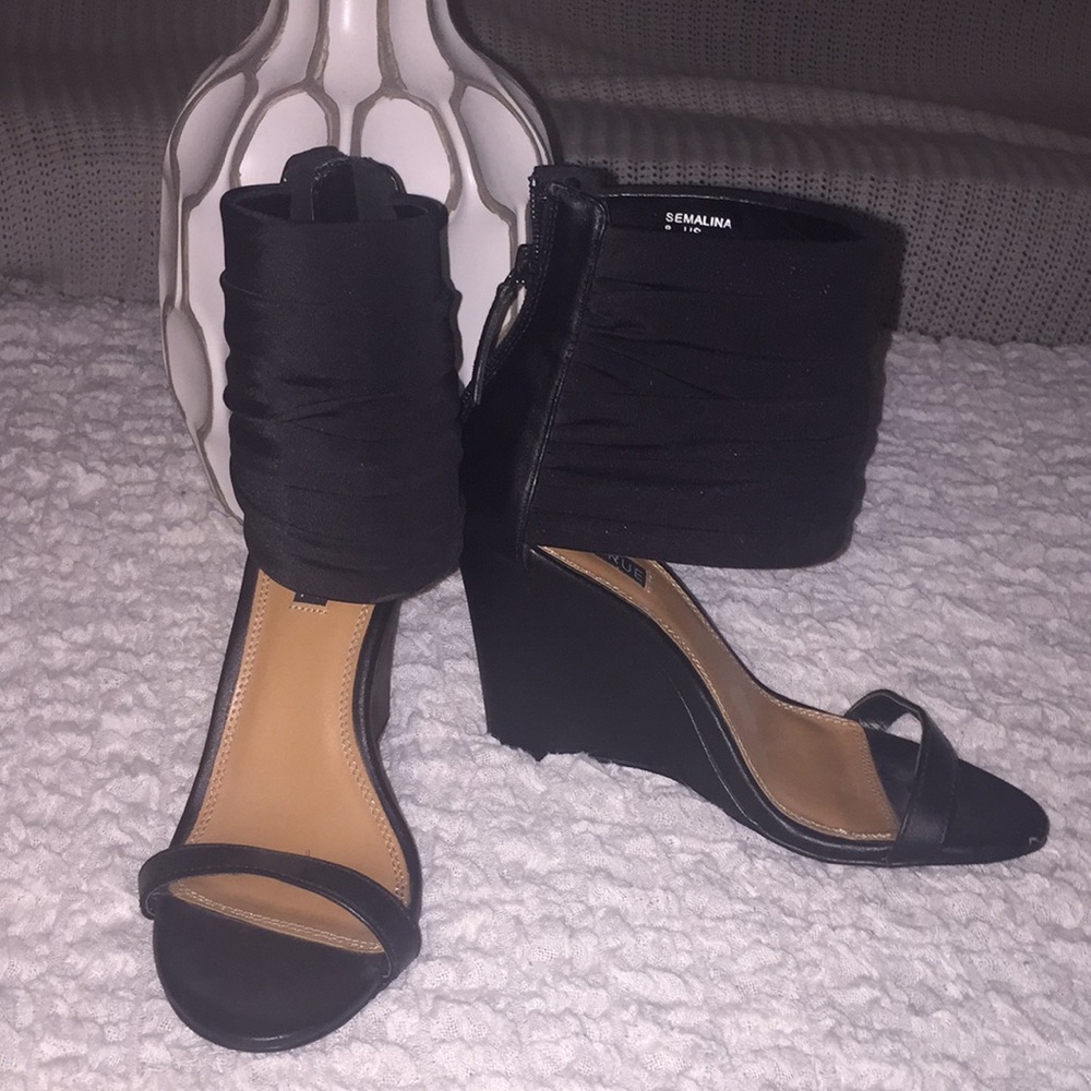 Black Wedges with Thick Ankle Strap